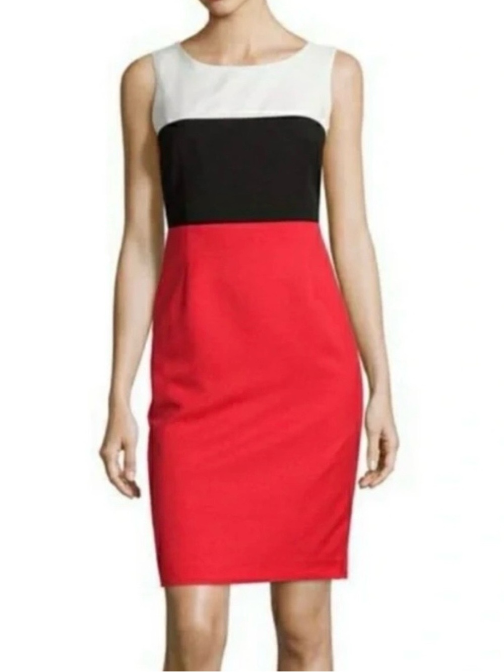 NWT Evan Picone Black Label Colorblock White Black Red Sheath Dress Size 12